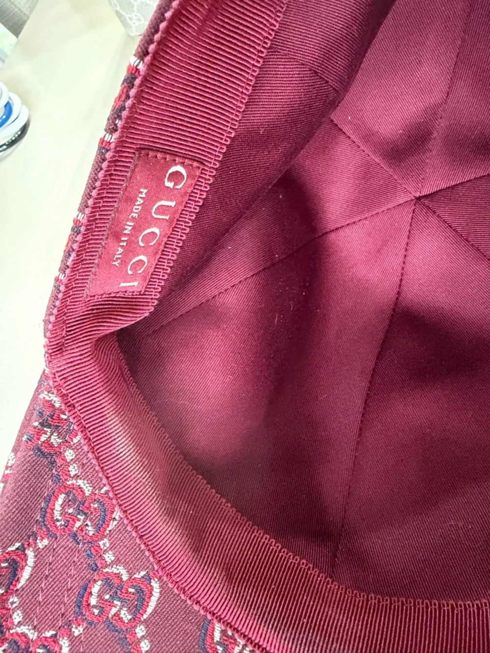 Gucci Size Medium Burgundy GG Jacquard Baseball Cap NWT - Picture 3 of 5